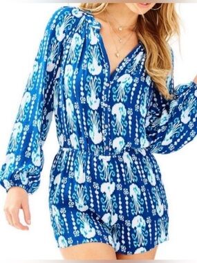 Lilly Pulitzer Elsa Jellyfish Romper in Indigo Blue & White - Size Medium